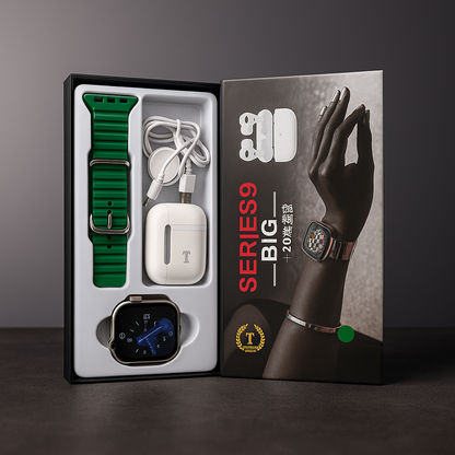 Series 9 Smartwatch Combo – Big Display, Wireless Pods & Stylish Fitness Companion