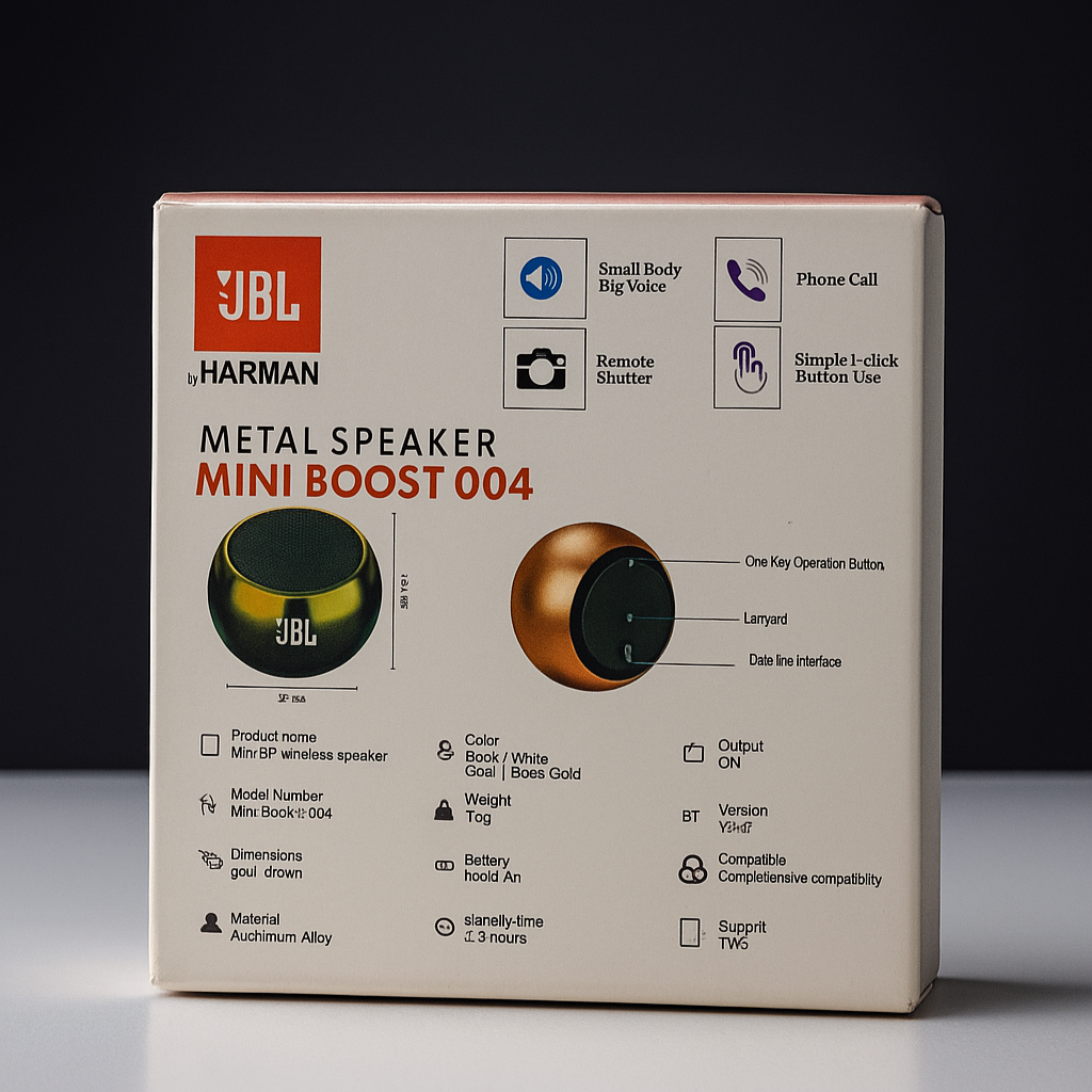 Mini Boost 004 – 4D Sound Metal Bluetooth Speaker | Compact, Stylish & Powerful